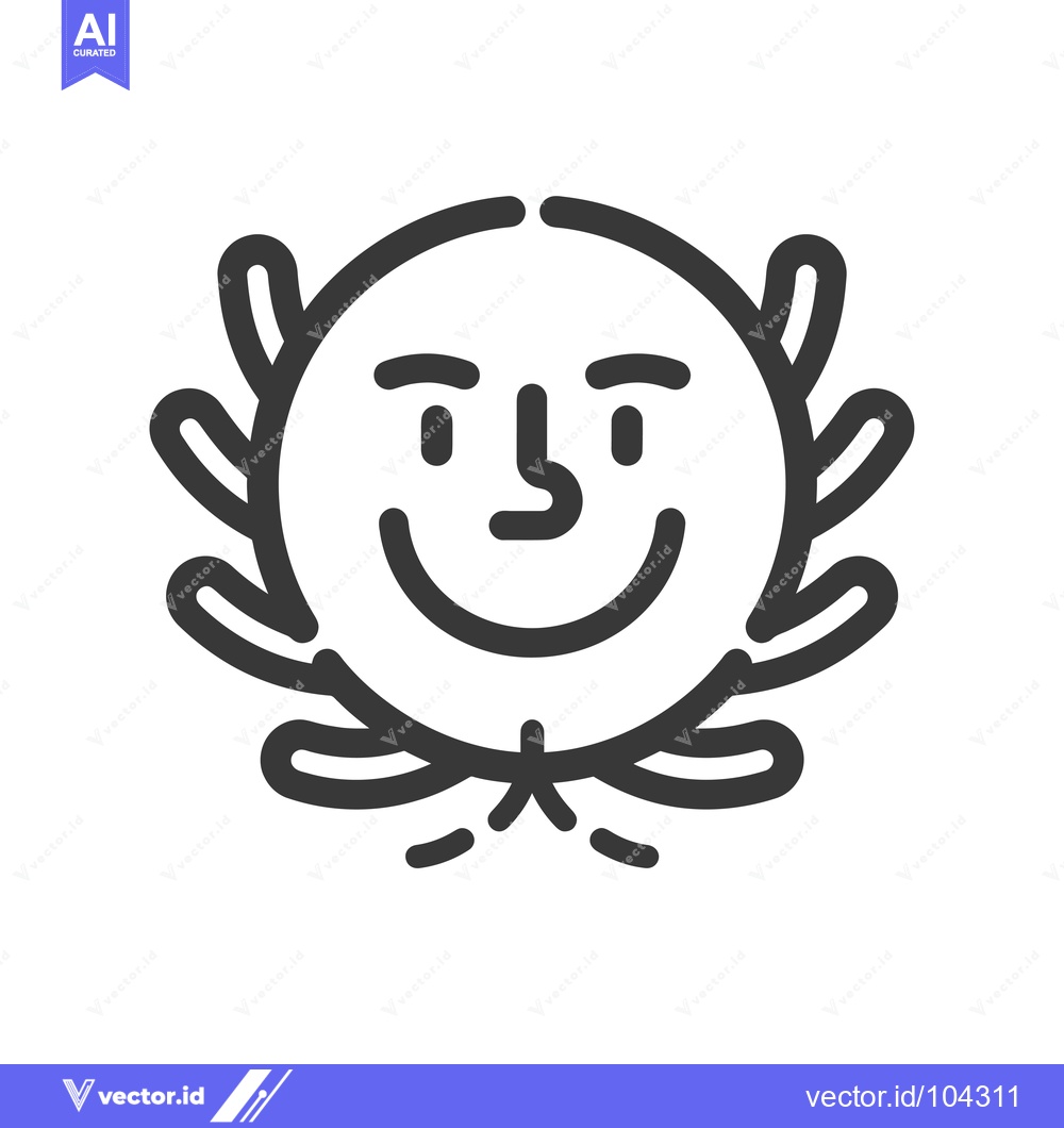 Premium Vector of Smiling Face with a Laurel Wreath Around It