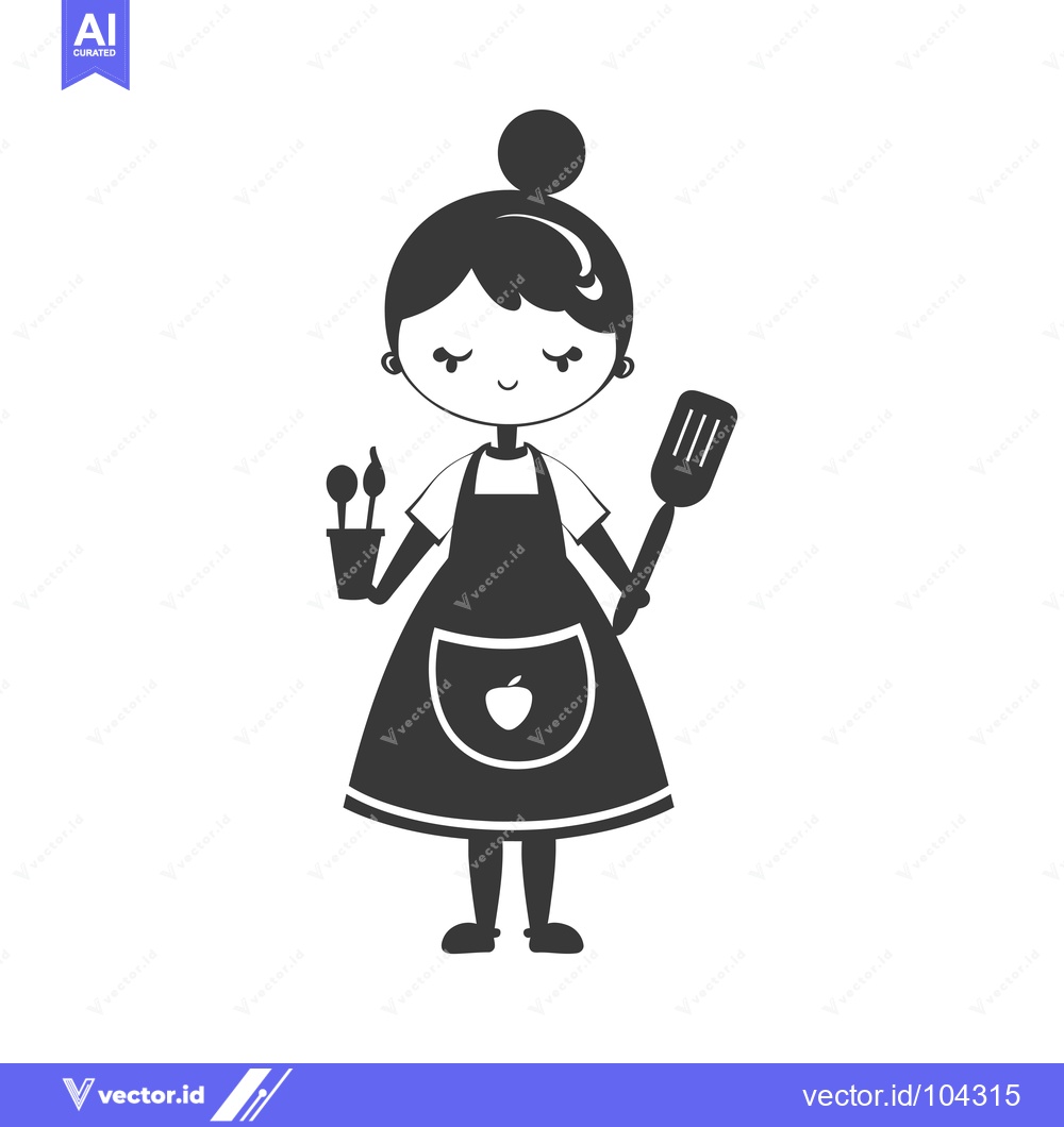 Premium Vector dari Smiling Female Chef Holding a Spatula and Utensils