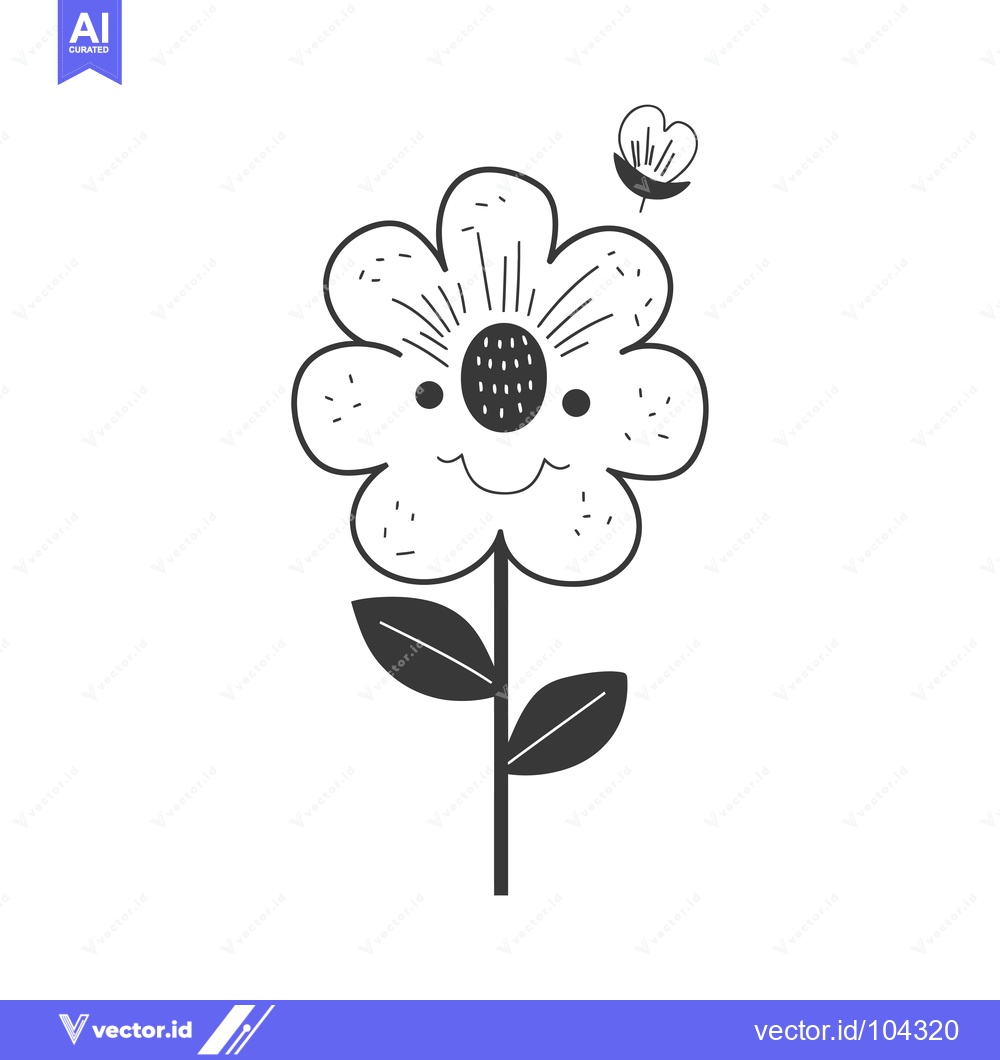 Premium Vector dari Smiling Flower with Butterfly and Leaves
