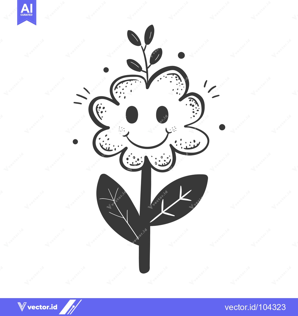 Premium Vector dari Smiling Flower with Leaves and Stem