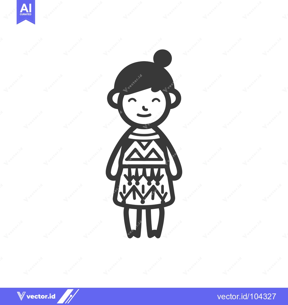 Premium Vector of Smiling Girl with Geometric Pattern Dress and Updo