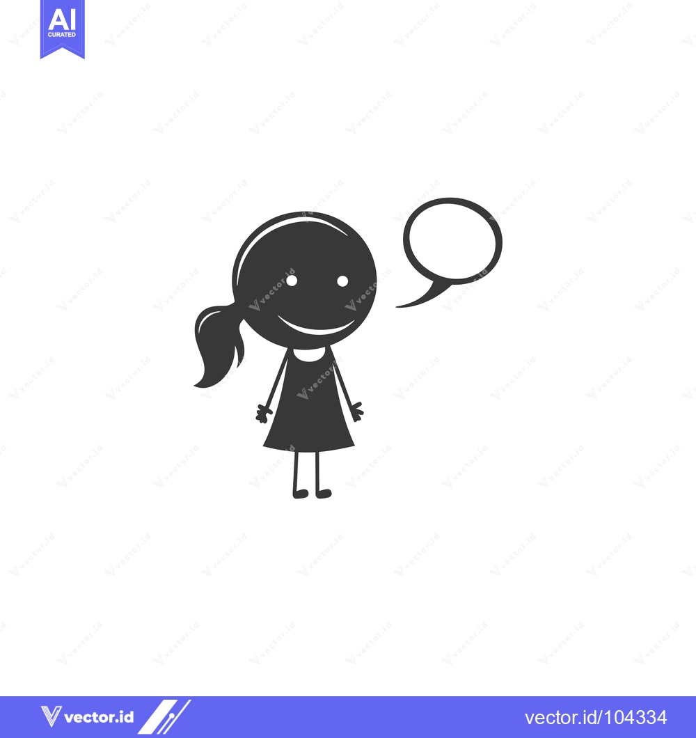 Premium Vector of Smiling Girl with Speech Bubble and Ponytail