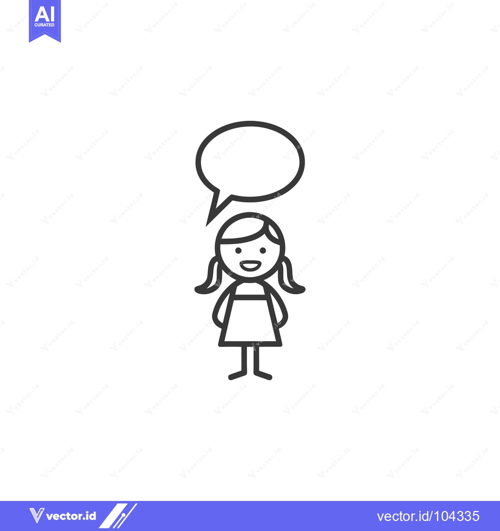 Premium Vector dari Smiling Girl with Speech Bubble in Outline Style