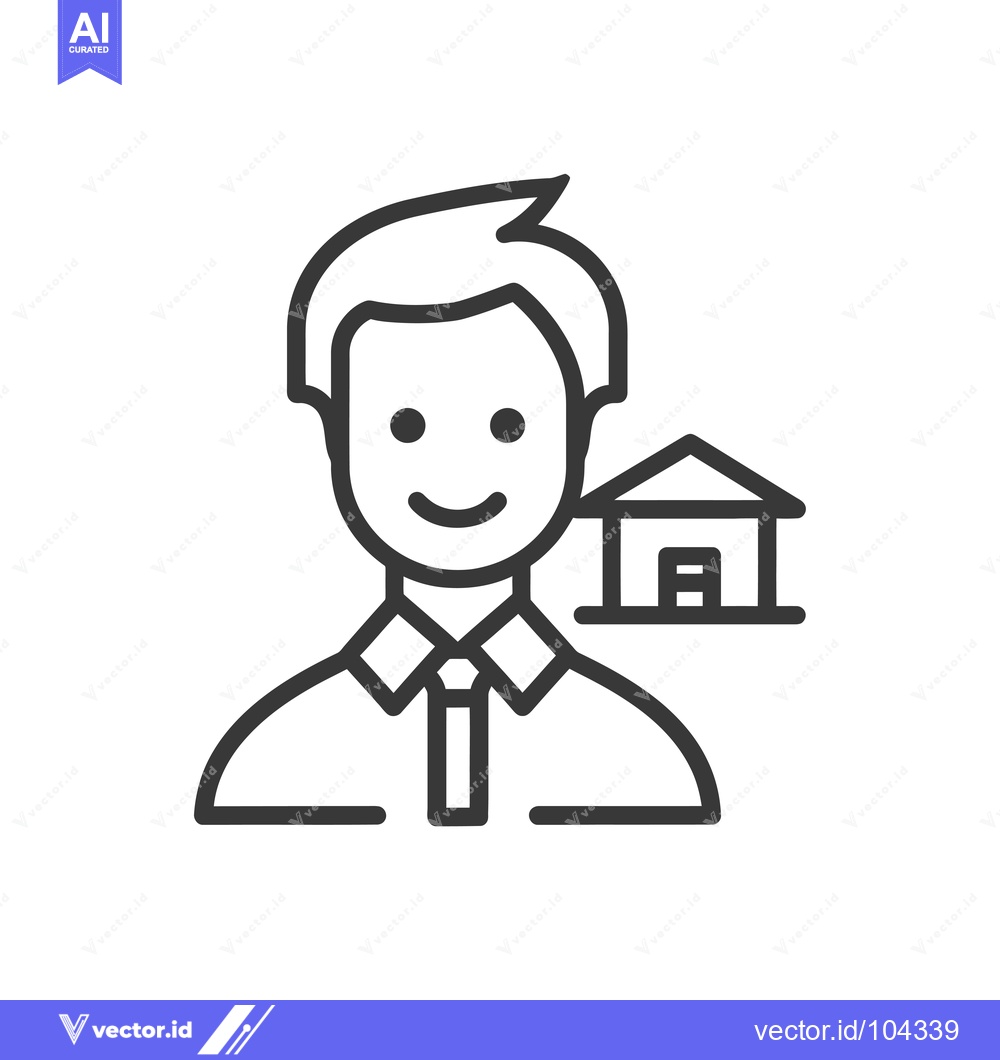 Premium Vector dari Smiling Man with House Icon, Real Estate Agent or Homeowner