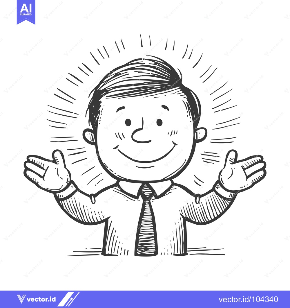 Premium Vector dari Smiling Man with Open Arms in a White Shirt and Tie with a Sunburst Be