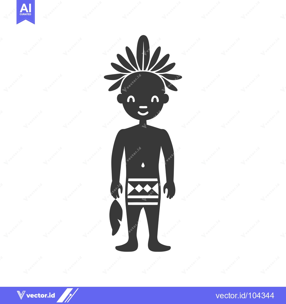Premium Vector of Smiling Native American Boy With Feathers in Hair
