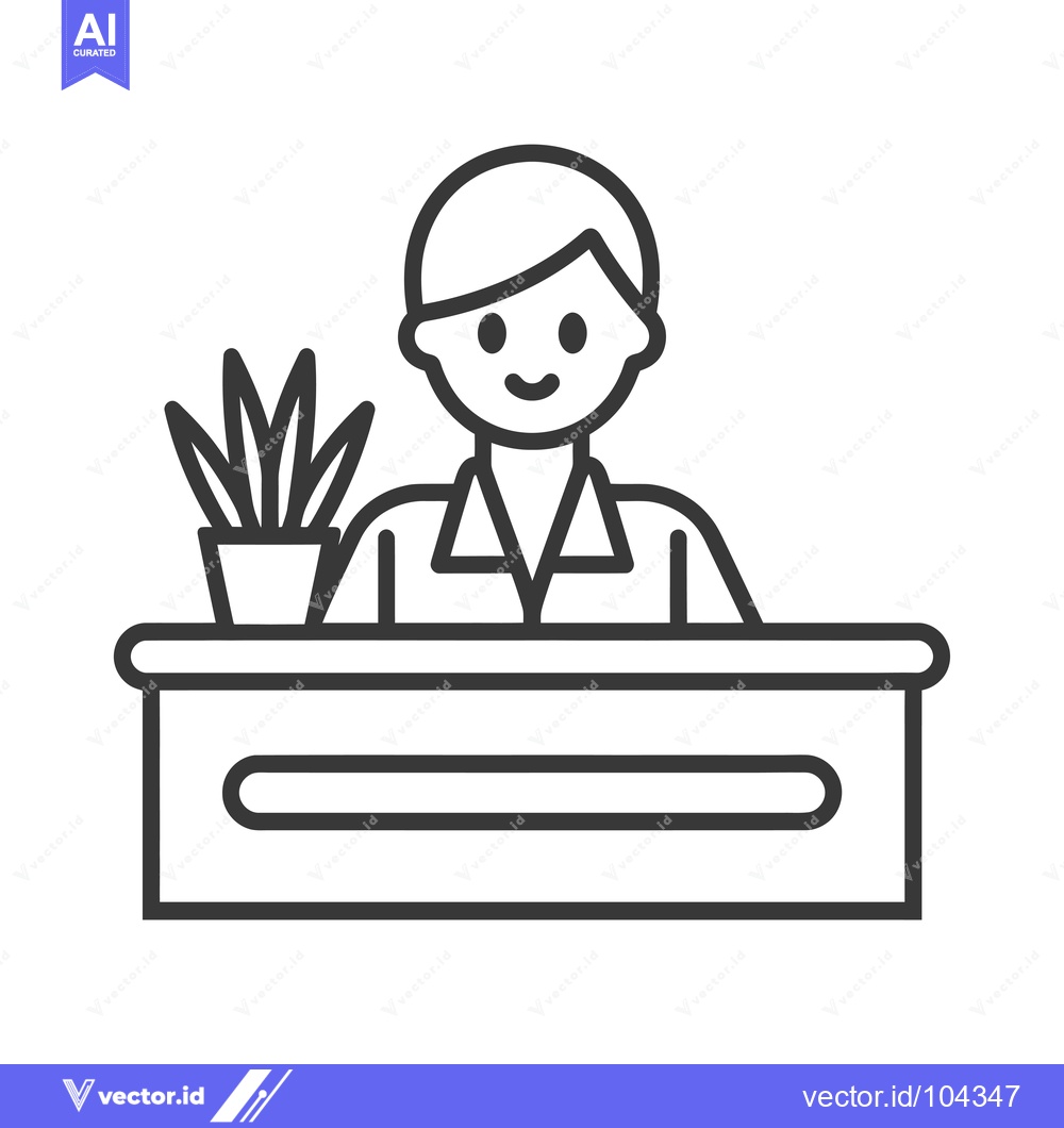 Premium Vector of Smiling Person at a Desk with a Plant