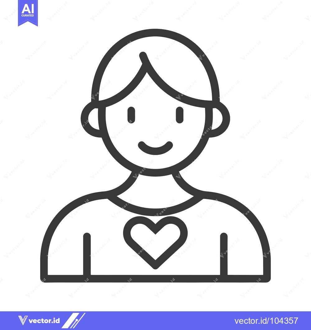 Premium Vector of Smiling person with a heart on their chest, line art illustration