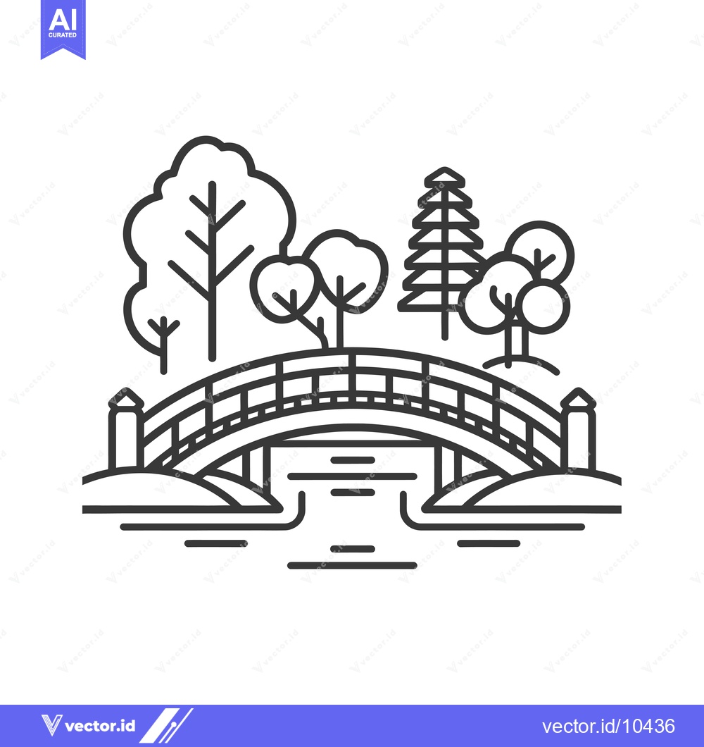Premium Vector dari A Black and White Line Art Illustration of a Bridge in a Park