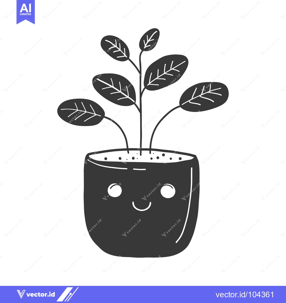 Premium Vector dari Smiling Plant in a Pot with Five Leaves