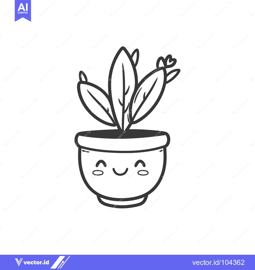 Premium Vector of Smiling Plant in a Pot with Leaf Detail