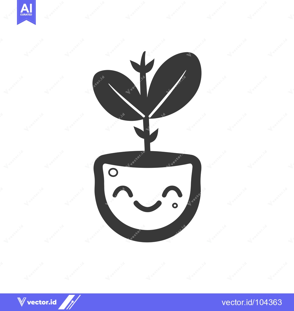 Premium Vector dari Smiling Plant in a Pot with Two Leaves