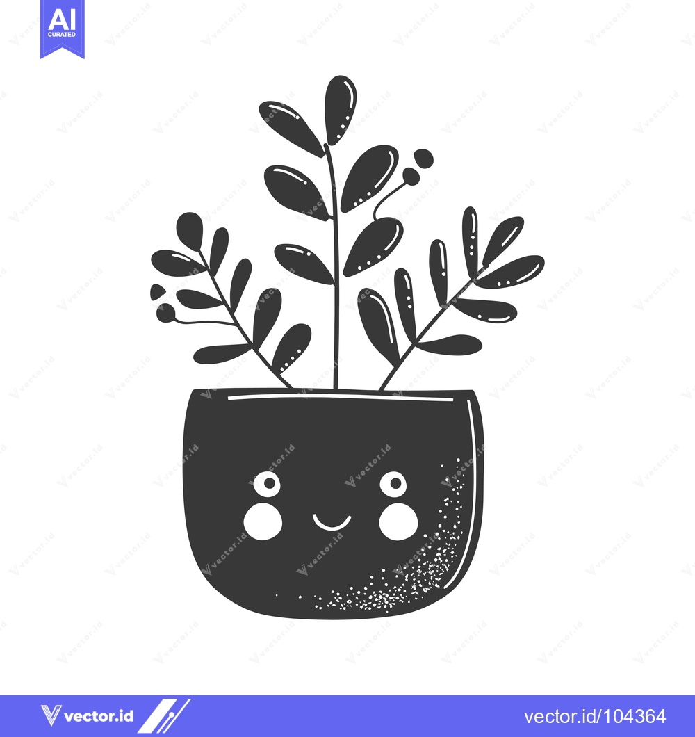 Premium Vector of Smiling Plant Pot with Leaves and Berries