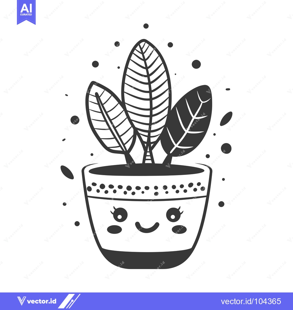Premium Vector dari Smiling Plant Pot with Three Leaves and Dots
