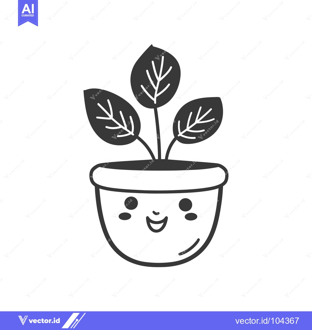 Premium Vector dari Smiling Potted Plant with Three Leaves