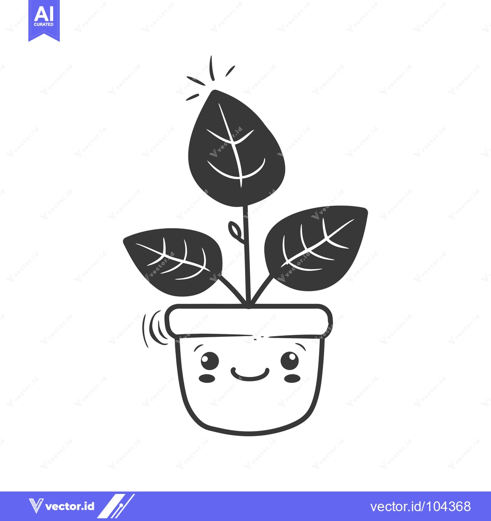 Premium Vector of Smiling potted plant with three leaves and a single sprout