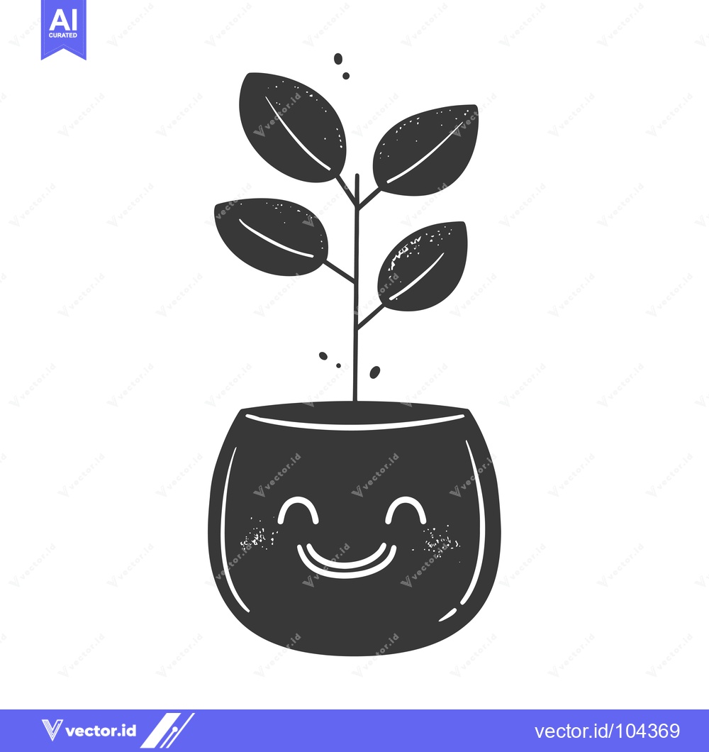 Premium Vector of Smiling Pot with a Growing Plant Inside