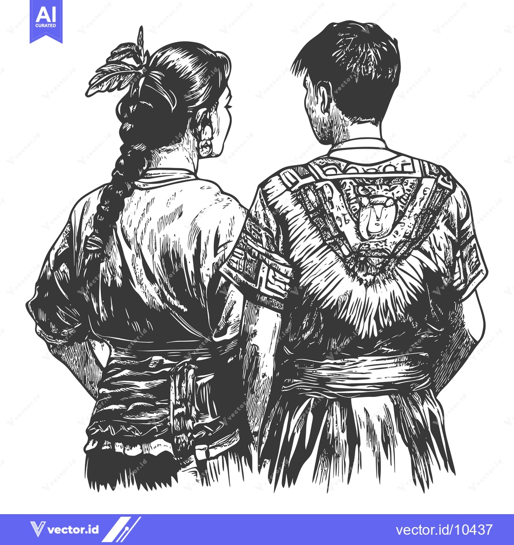 Premium Vector of A Black and White Line Art Illustration of a Couple Facing Away From E