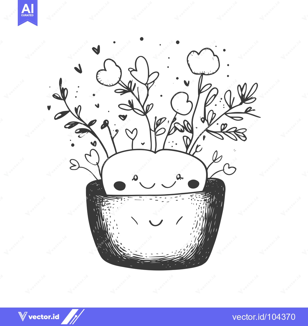 Premium Vector dari Smiling Pot with Flowers and Hearts