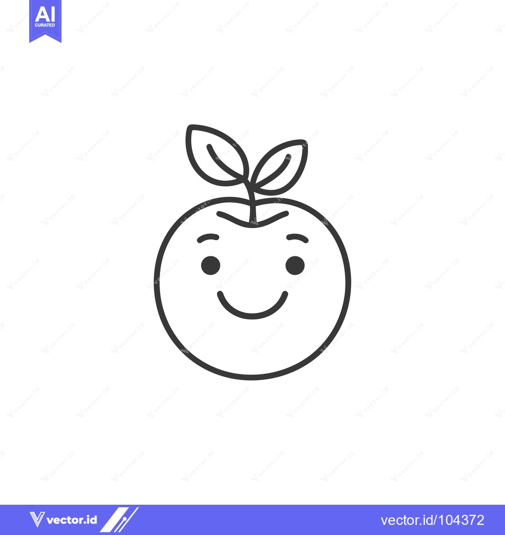 Premium Vector of Smiling Round Object with Two Leaves on Top