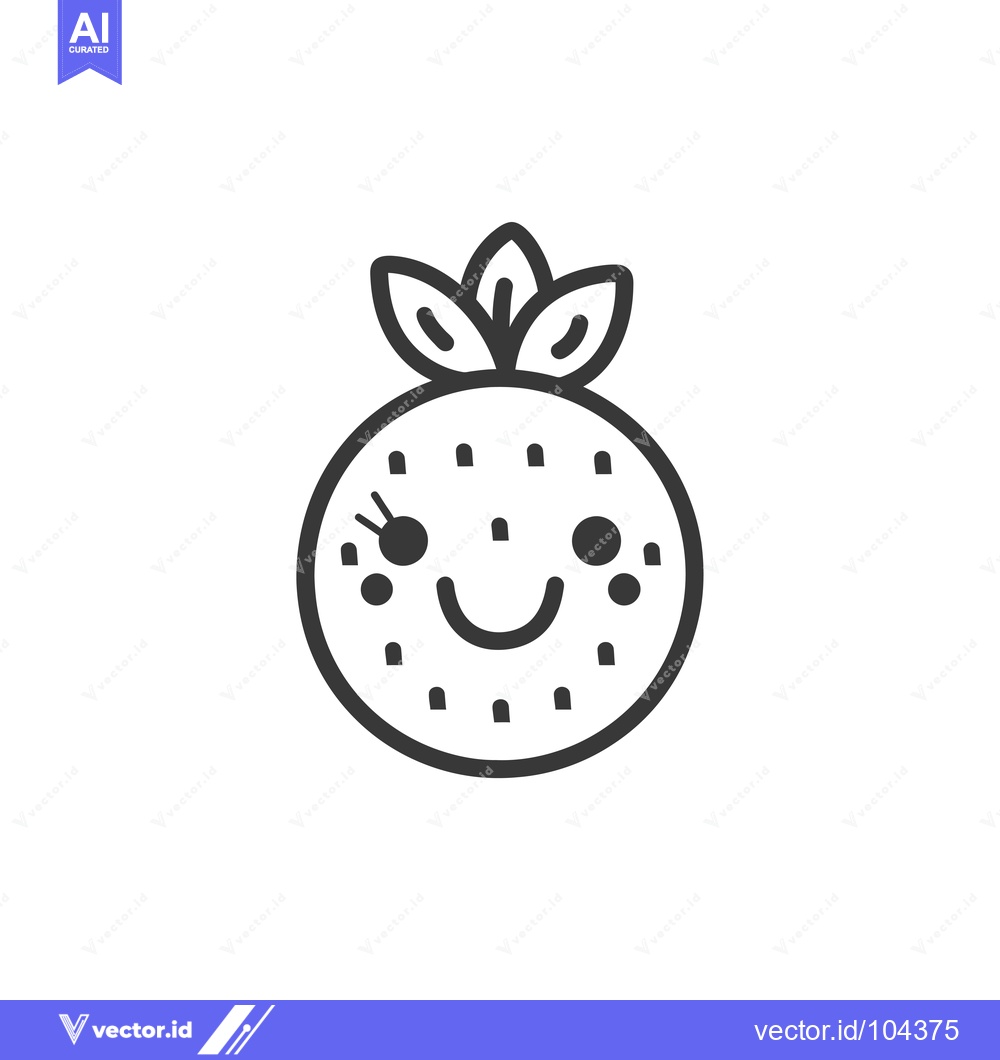 Premium Vector dari Smiling Strawberry with Leaves and Seeds Outline Icon