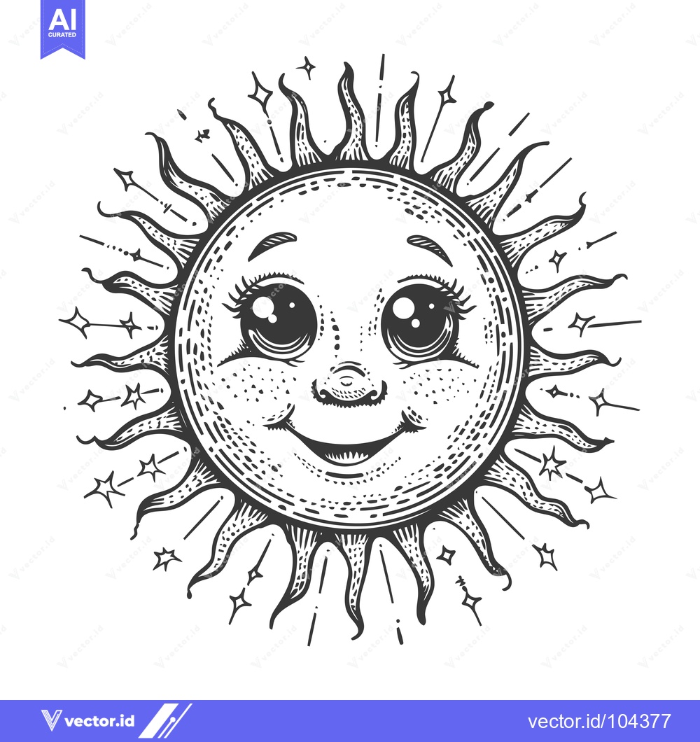 Premium Vector of Smiling Sun with Big Eyes and Rays