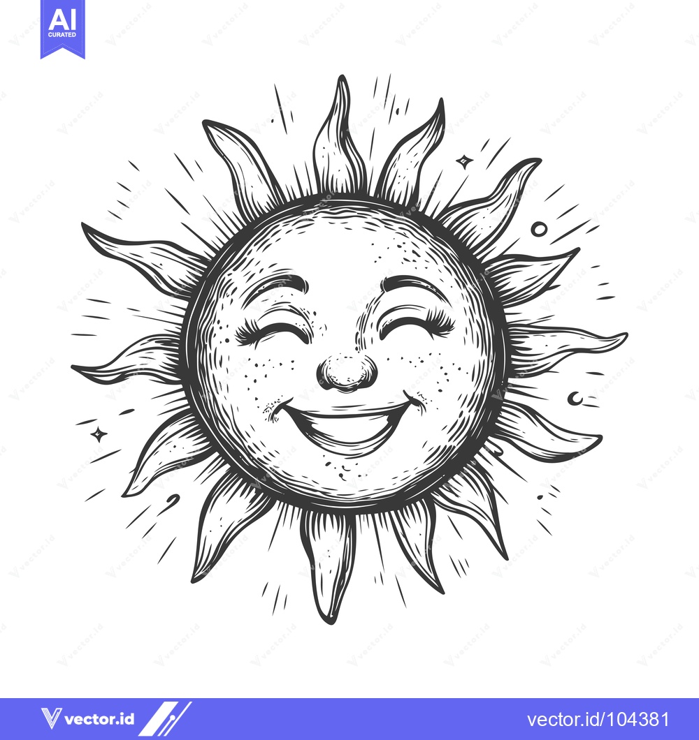 Premium Vector of Smiling Sun with Rays and Freckles