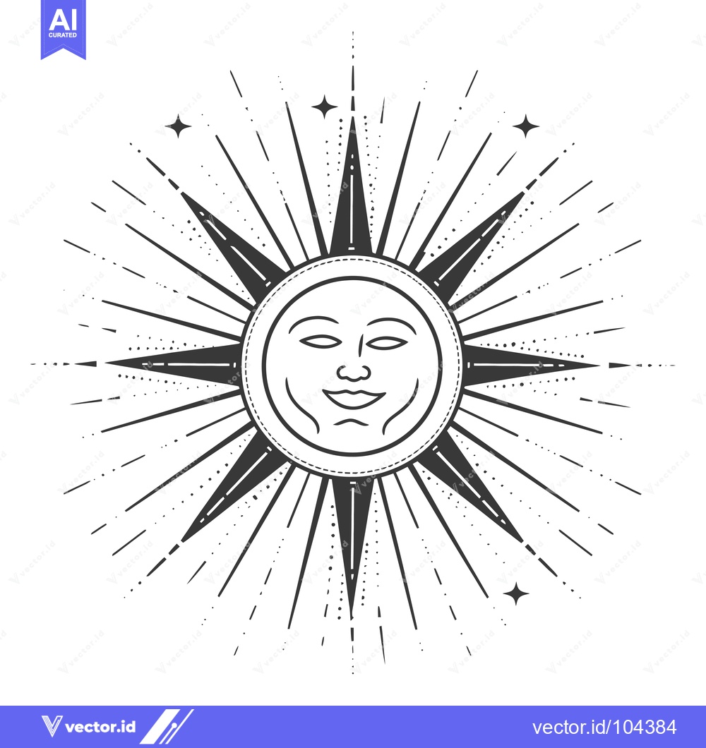 Premium Vector dari Smiling Sun with Starbursts and Small Stars