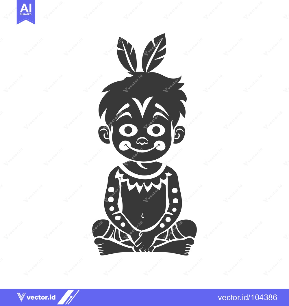 Premium Vector dari Smiling Tribal Boy Sitting with Feathers in Hair