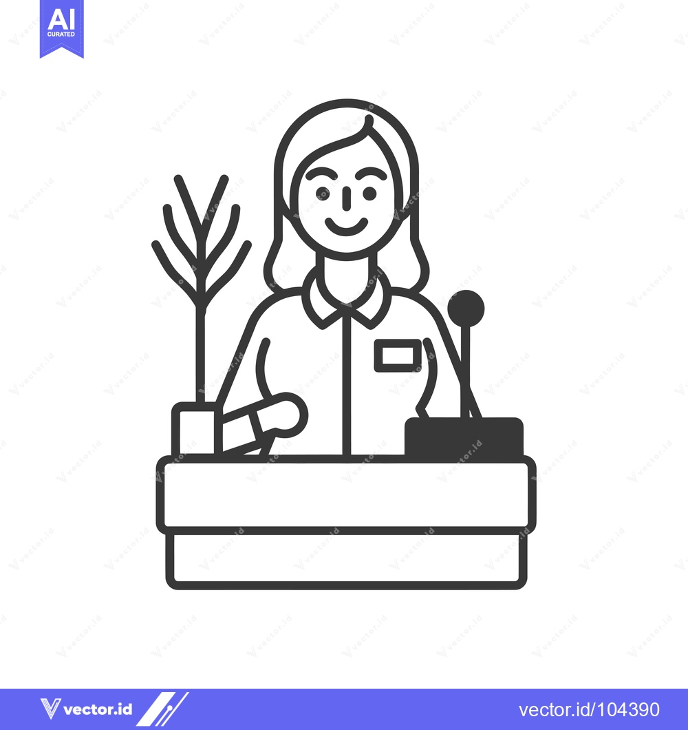 Premium Vector of Smiling Woman at a Desk with a Plant and Microphone