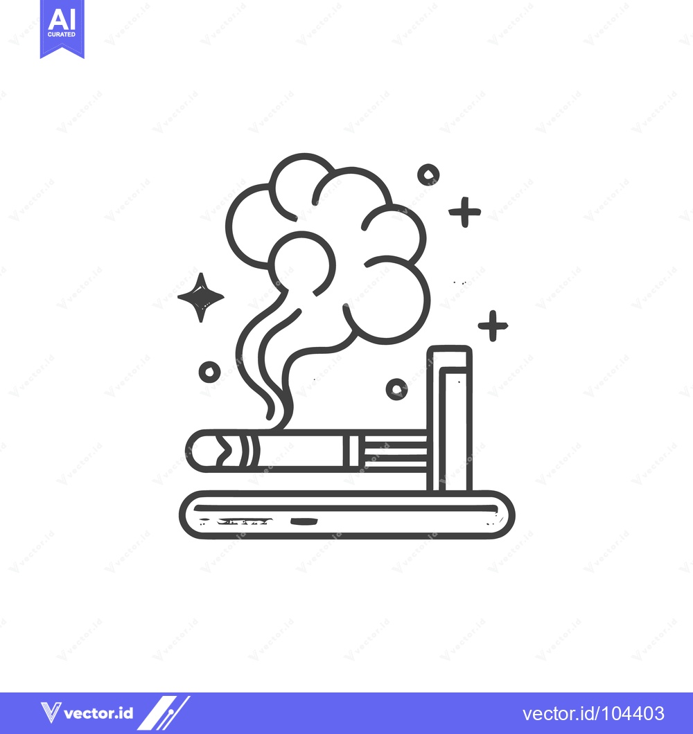 Premium Vector dari Smoking Cigarette Outline Icon with Smoke and Sparkles, Isolated