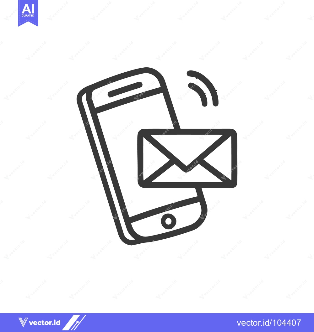 Premium Vector of Mobile Phone with New Message Notification Icon, Outline Style