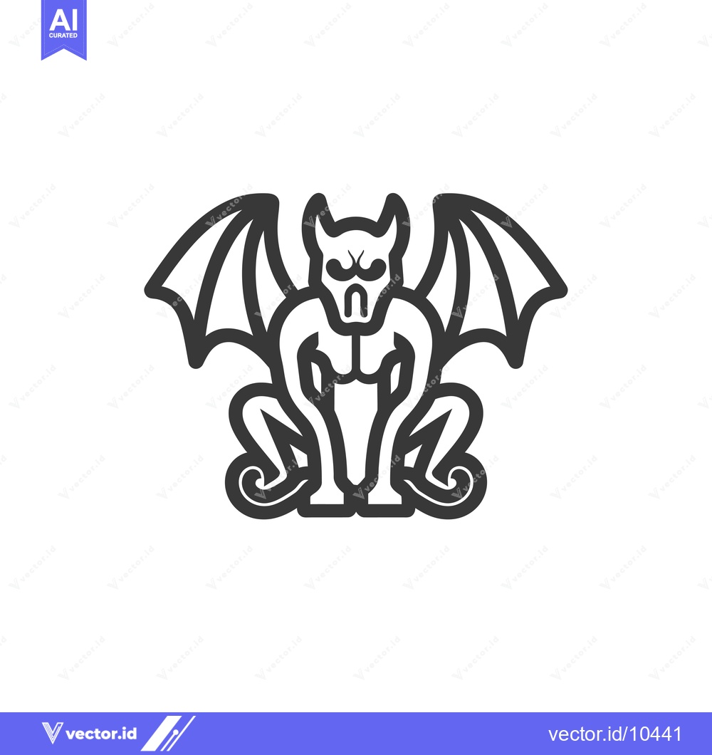 Premium Vector of A Black And White Line Art Illustration Of A Gargoyle
