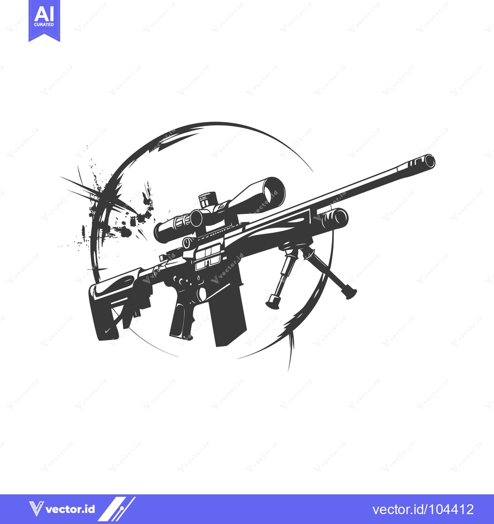 Premium Vector dari Sniper Rifle with Scope and Bipod in a Circular Design