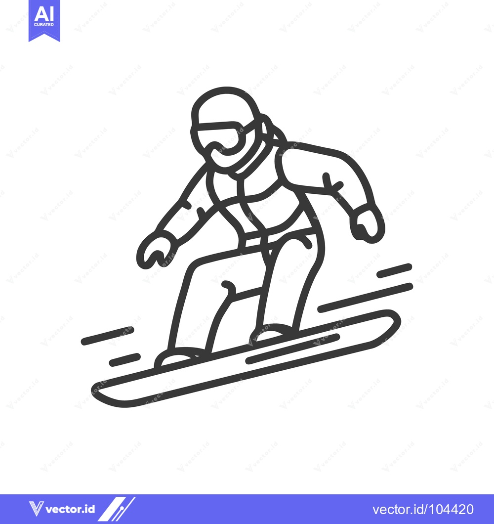 Premium Vector dari Dynamic Snowboarder Icon: Bold Outline, Winter Sport Adventure, Vector