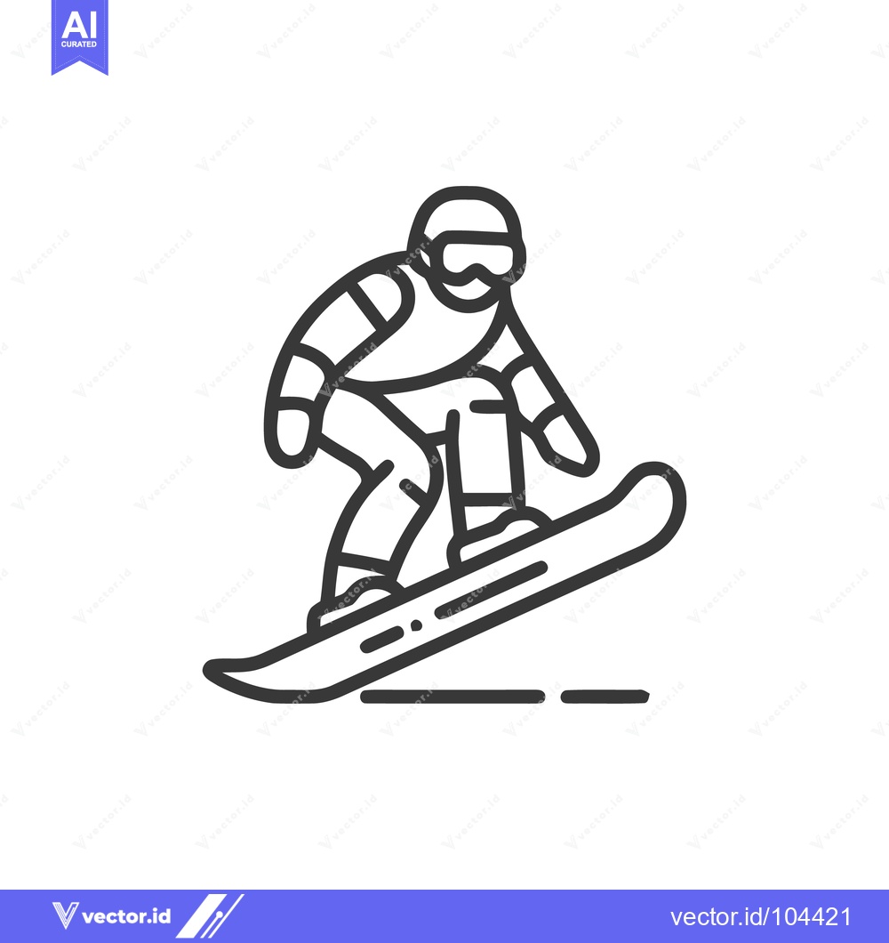 Premium Vector dari Minimalist Snowboarder Icon: Winter Sport Adventure in Bold Outline St