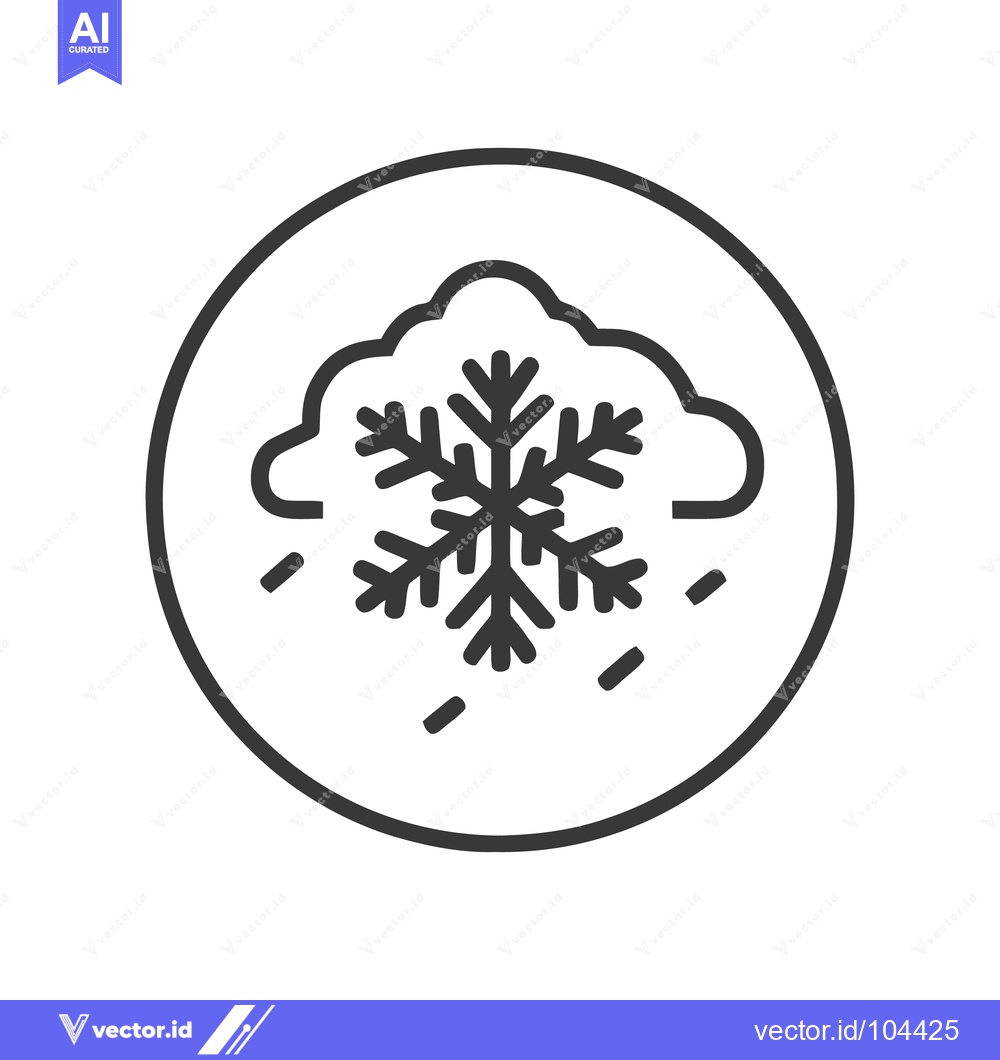 Premium Vector of Minimalist Snowflake Icon with Cloud and Falling Snow in Circle Frame