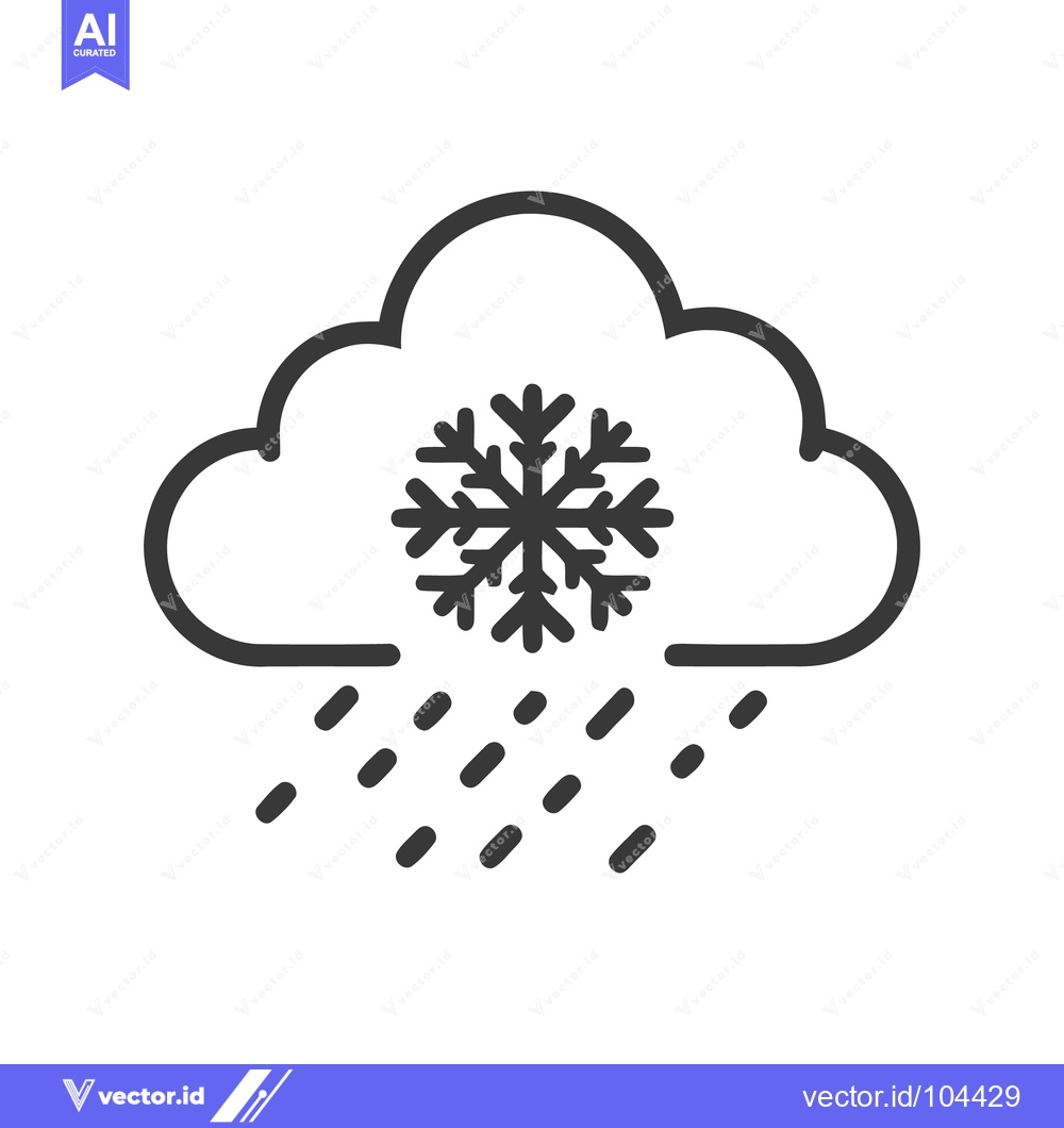 Premium Vector of Minimalist Snowfall Icon: Cloud, Snowflake, and Raindrops in Black Out