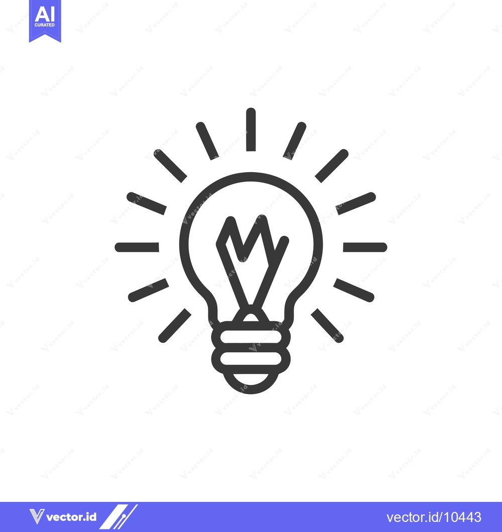 Premium Vector dari A Black and White Line Art Illustration of a Light Bulb with Rays Eman