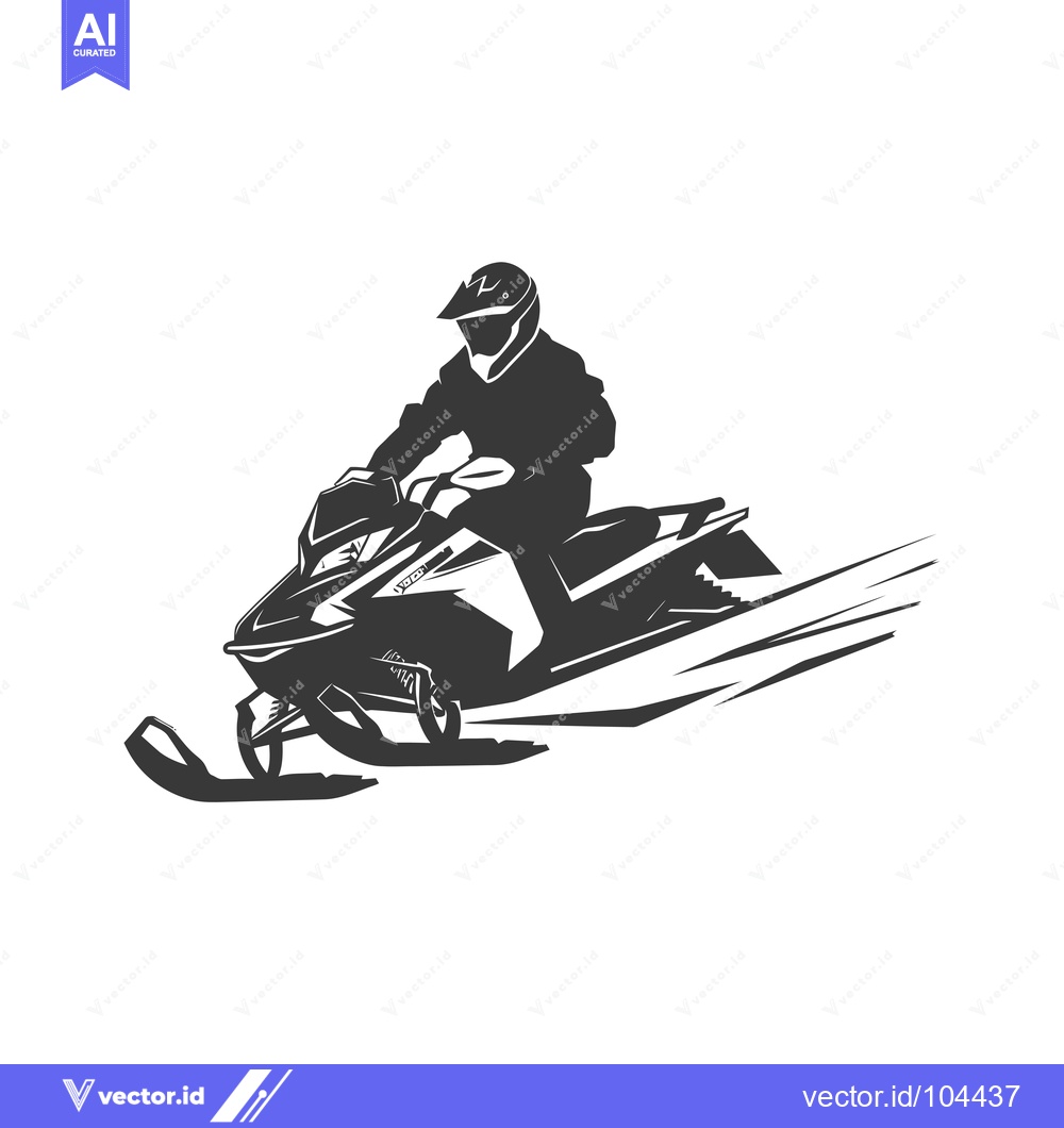 Premium Vector of Snowmobile Rider in Motion, Black and White Silhouette