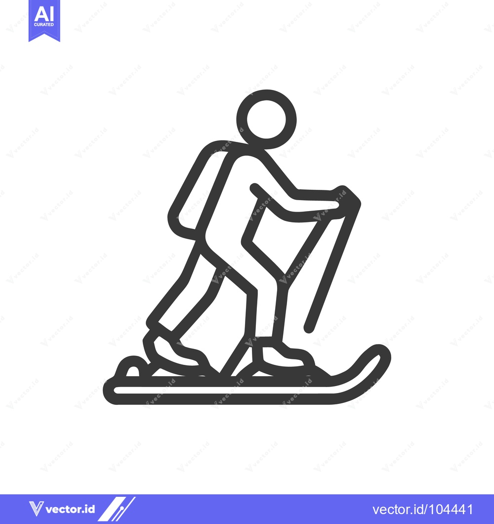 Premium Vector of Minimalist Icon of a Person Cross-Country Skiing with Poles and Backpa