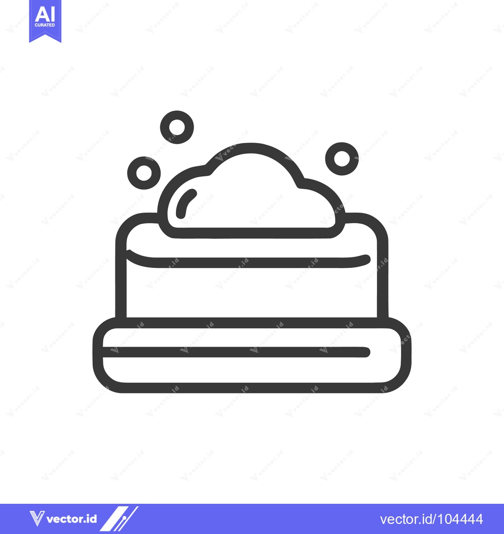 Premium Vector of Minimalist Soap Bar Icon with Bubbles, Cleanliness Symbol, Line Art