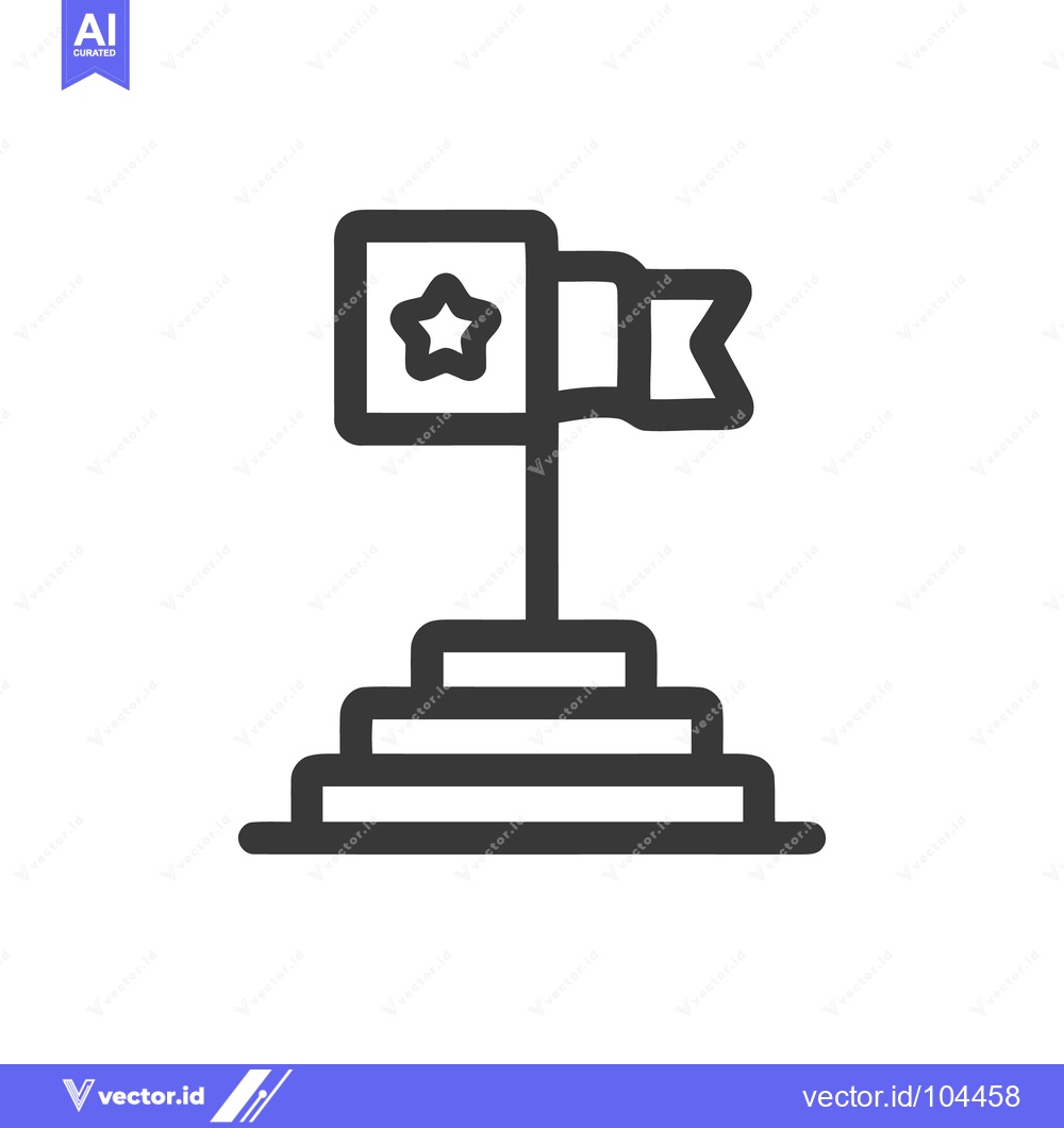 Premium Vector dari Minimalist Icon of a Star-Adorned Flag on a Three-Tiered Platform, Sym