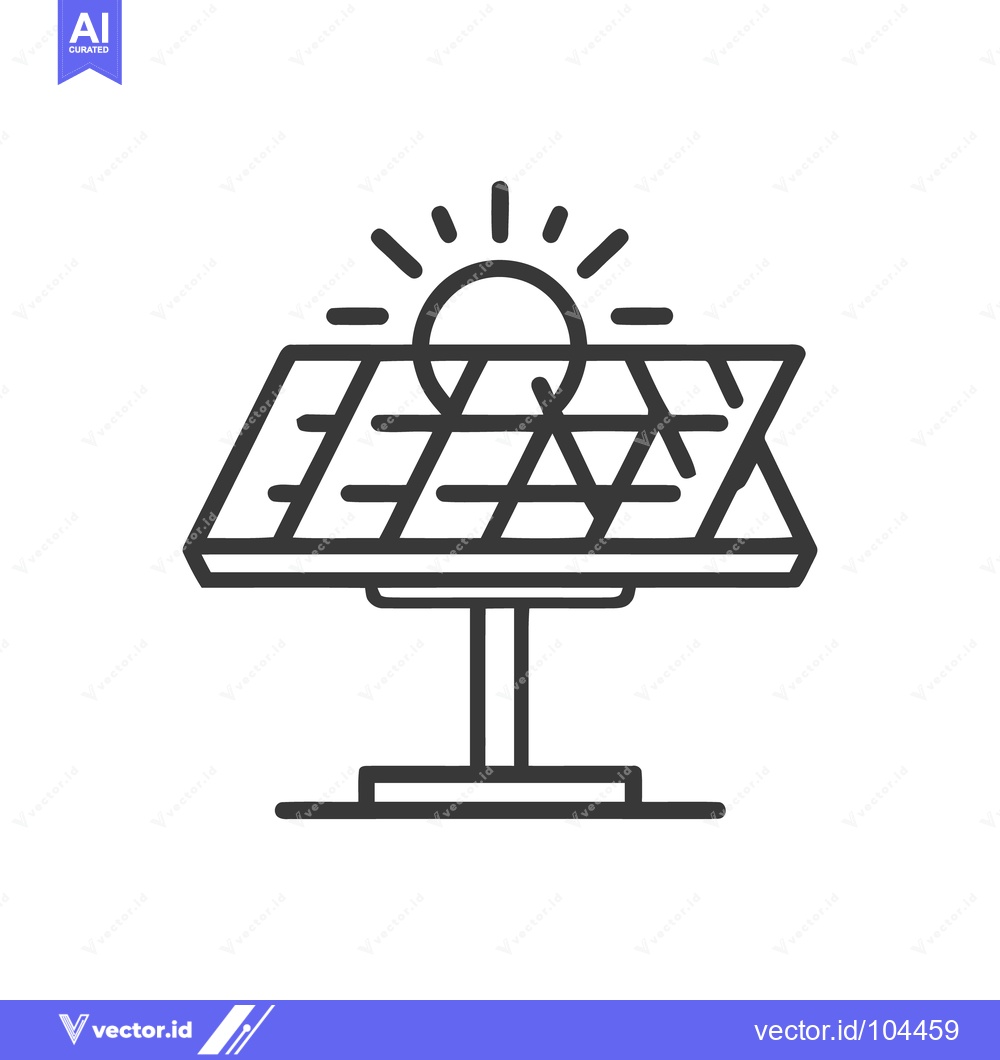 Premium Vector dari Solar Panel Icon with Sun Rays, Clean Energy Symbol, Outline Style