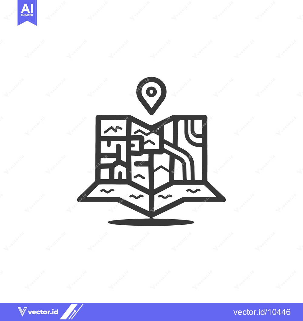 Premium Vector dari A black and white line art illustration of a map with a pin on top