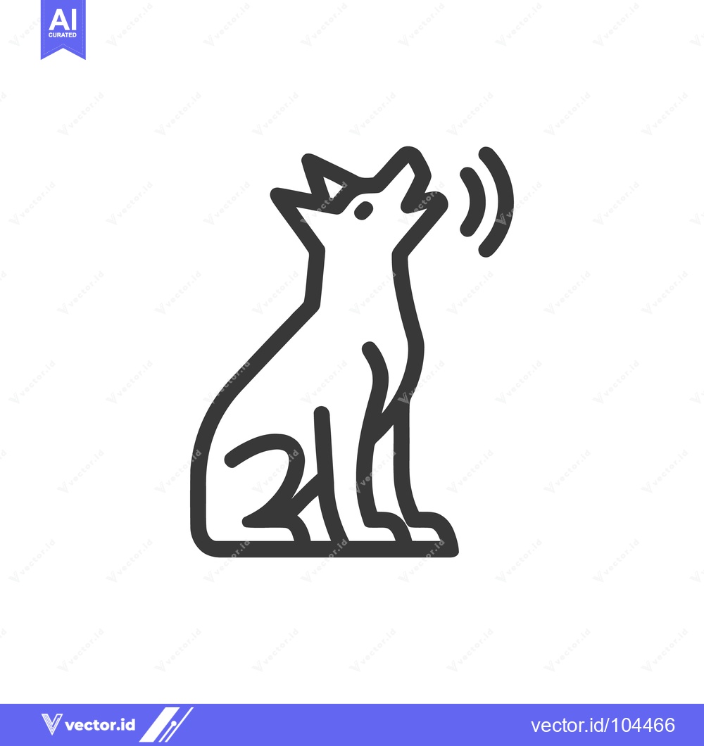 Premium Vector of Minimalist Howling Dog Icon with Sound Waves, Dark Gray Outline
