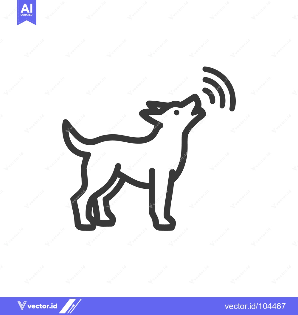 Premium Vector of Minimalist Icon of Howling Dog with Sound Waves, Line Art