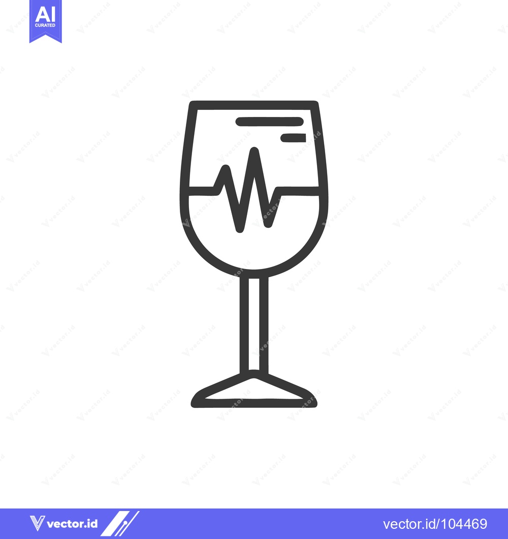 Premium Vector of Fragile Glass Icon with Heartbeat Line, Vector Illustration