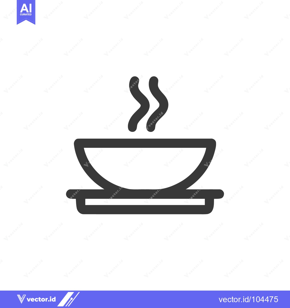 Premium Vector dari Minimalist Hot Soup Icon: Steaming Bowl on Plate, Simple Design