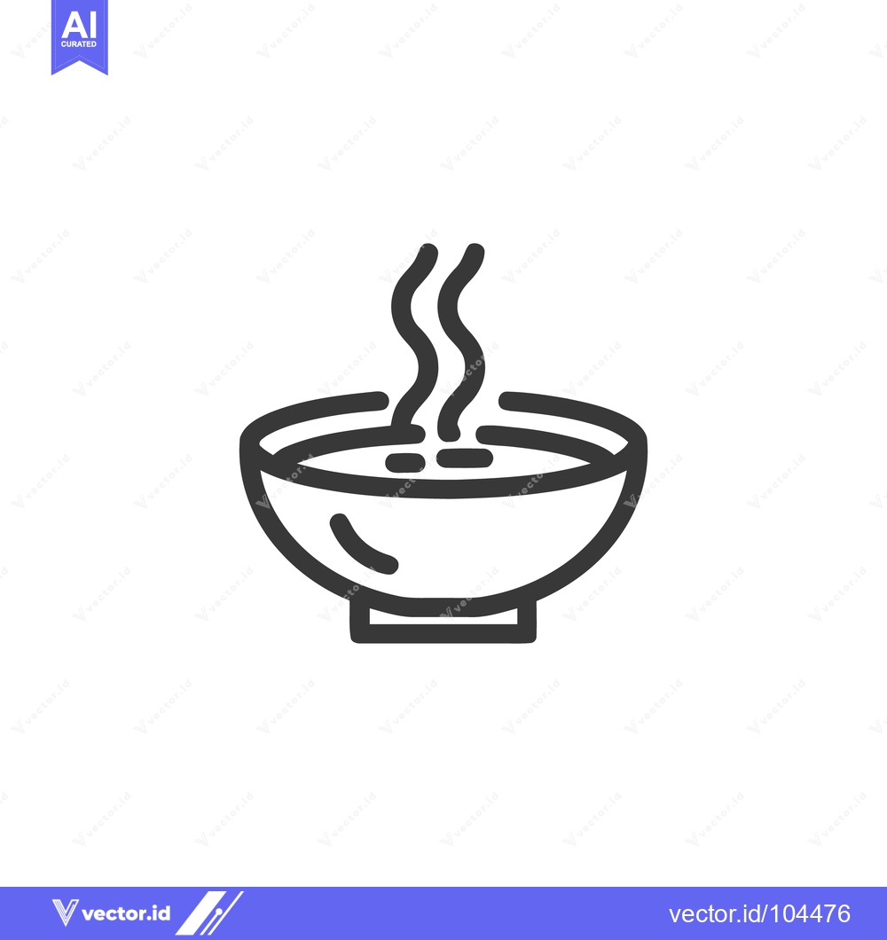 Premium Vector of Minimalist Hot Soup Bowl Icon with Rising Steam, Black Outline